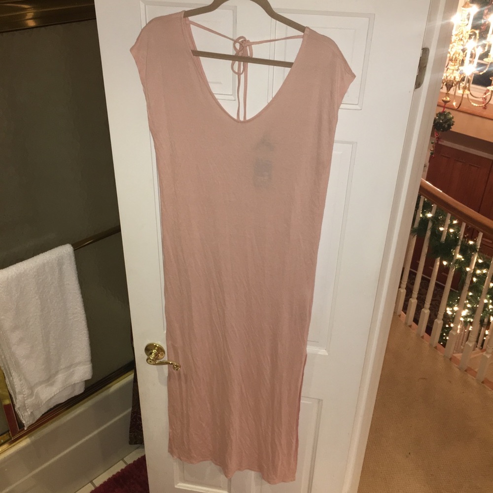 Women’s Champagne Pink Maxi Dress/Beach Cover Up with Tie Back Detail